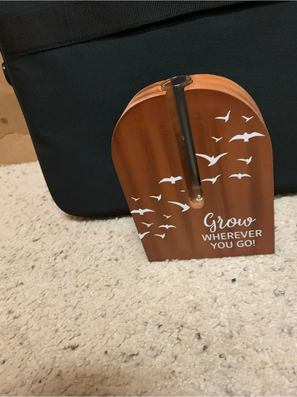 Wooden propagation stand w/ tube in center with White Seagull Design - Brown